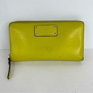 Kate Spade Wellesley Lime Yellow Leather Zip Around Continental Wallet